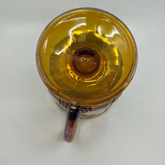 Vintage Indiana Gold Amber Carnival Glass Harvest Grape Pitcher - Picture 7 of 10